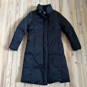 Calvin Klein Puffer Coat Women Medium Black Down Filled Long Parka Jacket winter